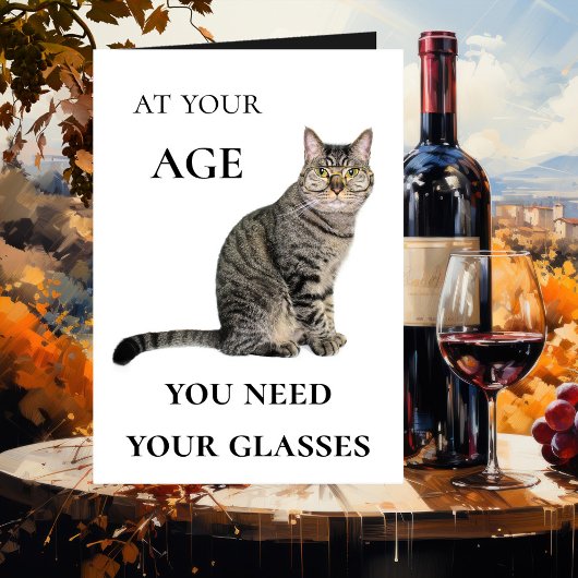 Carte Funny Cat Wine Glasses Birthday Greeting Card