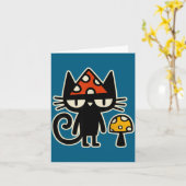 Carte Funny Cat With Mushroom Hat Black Cat With Toadsto (Fleur jaune)