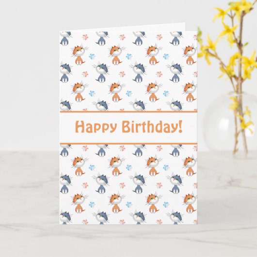 Carte Funny Cats and Cute Butterflies Motif (Fleur jaune)