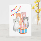 Carte Funny Cats Multiple Grumpy cat avec gâteau d'anniv (Fleur jaune)