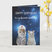 Carte Funny Cats UFO Anniversaire (Fleur jaune)