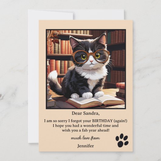 Carte Funny Chat Books Beldate Anniversaire (Dos)