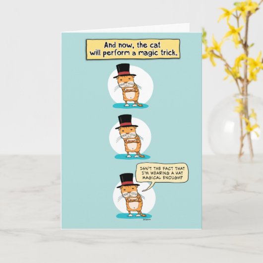 Carte Funny Chat Magic Trick Anniversaire (Fleur jaune)
