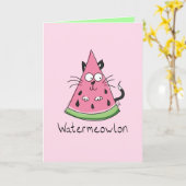 Carte Funny Chat Watermelon mignon Kids (Fleur jaune)