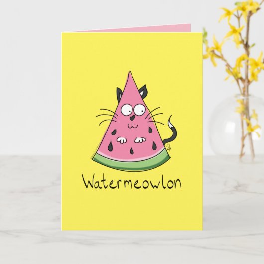 Carte Funny Chat Watermelon mignon Kids (Fleur jaune)