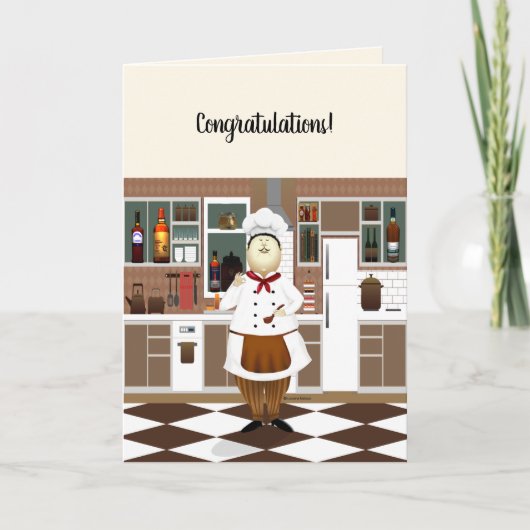Carte Funny Chef with Big Hat in Kitchen Congratulations (Devant)