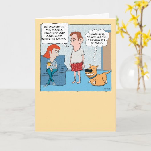Carte Funny Chien Mange Géant Géant Gâteau d'anniversair (Fleur jaune)