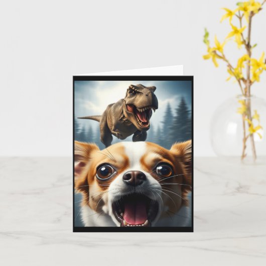 Carte Funny Chihuahua Dog Selfie With T-rex Women Men Ki (Fleur jaune)