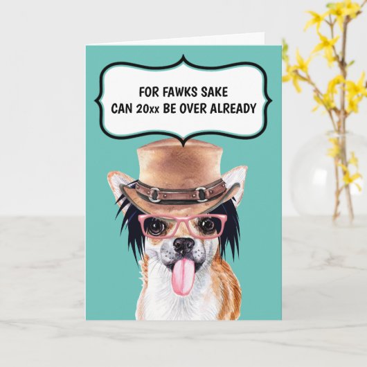 Carte Funny Chihuahua souhaitant passer une année à plai (Fleur jaune)