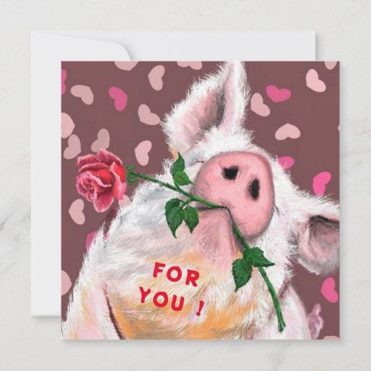 Carte Funny Christmas Card Gentleman Pig avec Rose (Dos)