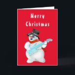 Carte Funny Christmas Card Musical Snowman avec guitare<br><div class="desc">Cartes de Noël amusantes avec Snowman Rock Music Guitar Player MIGNED Peinture Design - Personnalisable - ou Choisissez votre couleur de carte / ou texte !</div>