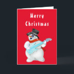 Carte Funny Christmas Card Musical Snowman avec guitare<br><div class="desc">Cartes de Noël amusantes avec Snowman Rock Music Guitar Player MIGNED Peinture Design - Personnalisable - ou Choisissez votre couleur de carte / ou texte !</div>