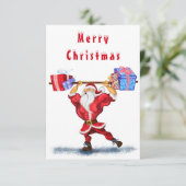 Carte Funny Christmas Card Père Noël avec cadeaux (Debout devant)