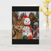Carte Funny Christmas Cat Selfie With Bigfoot Alien & (Fleur jaune)