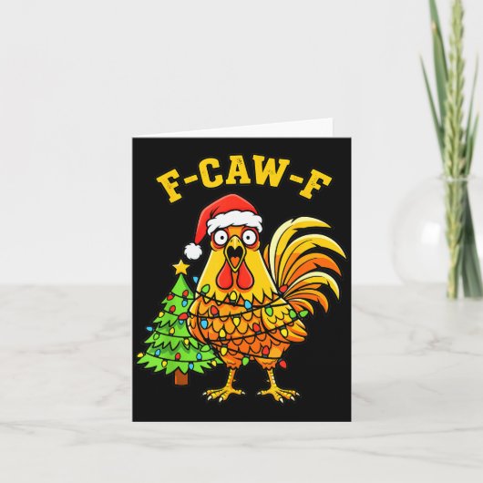 Carte Funny Christmas Chicken Lights Santa Hat F-caw-f (Devant)