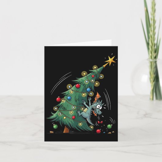 Carte Funny Christmas Dragon Wrecking The Tree Holiday P (Devant)