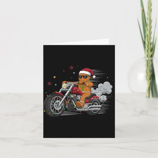Carte Funny Christmas Gingerbread Man Biker Riding A Mot (Devant)