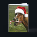 Carte Funny Christmas horse with Santa a smiling<br><div class="desc">horse animal christmas,  mouth lips pasture animals,  country pony equestrioking,  cold santa head ,  claus</div>