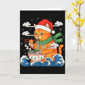 Carte Funny Christmas Ramen Cat Eating Noodles Japanese  (Fleur jaune)