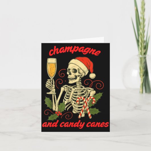 Carte Funny Christmas Skeleton Champagne And Candy Canes (Devant)