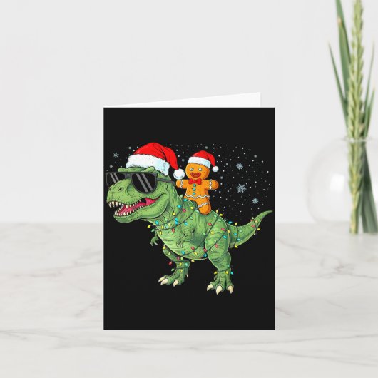 Carte Funny Christmas T Rex Dinosaur Gingerbread Lights (Devant)