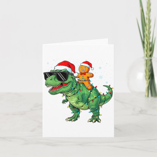 Carte Funny Christmas T Rex Dinosaur Gingerbread Lights (Devant)