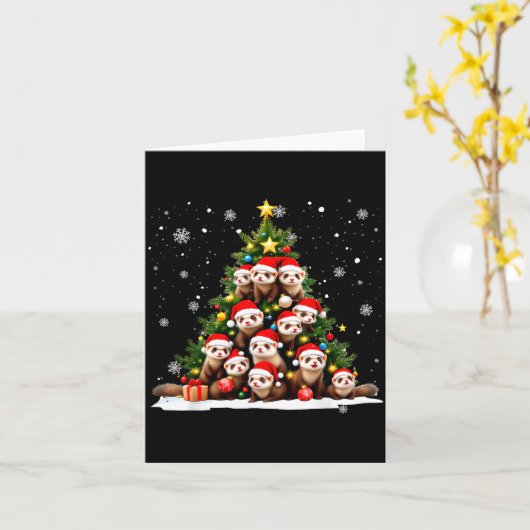 Carte Funny Christmas Tree Ferrets Family Xmas Pajamas (Fleur jaune)