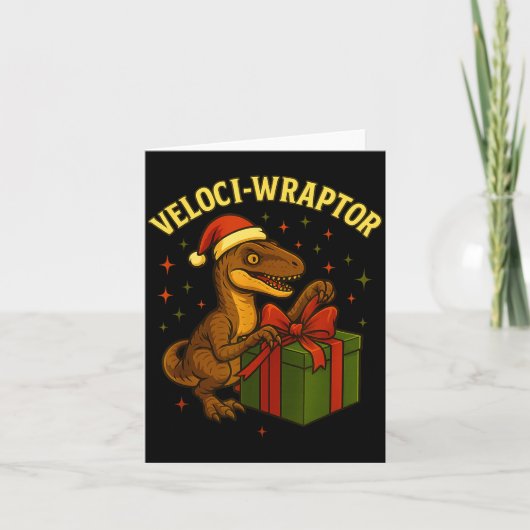 Carte Funny Christmas Velociraptor Pun Veloci-wraptor (Devant)