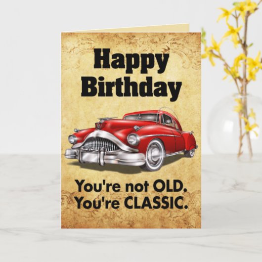 Carte Funny classic car birthday wish card (Fleur jaune)