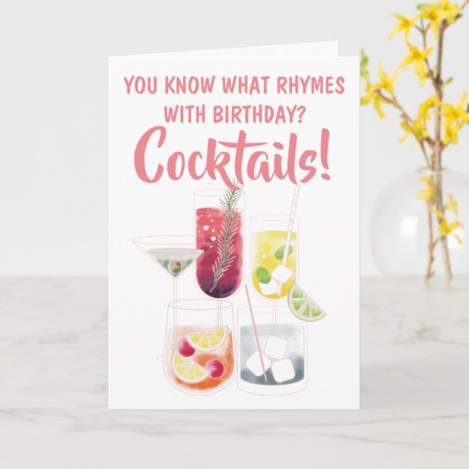 Carte Funny Cocktail Drinks Illustrations Birthday (Fleur jaune)