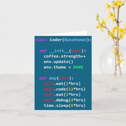 Carte Funny Coding Python Cl Eat Code Sleep  (Fleur jaune)