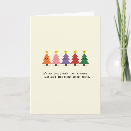 Carte Funny Coffee Christmas Card Colorful Trees People (Devant)