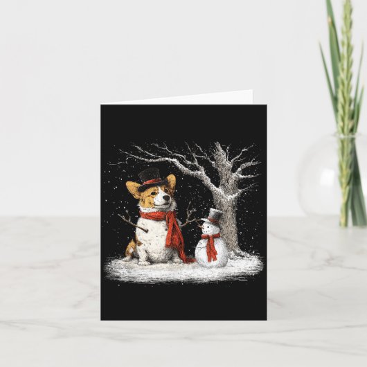 Carte Funny Corgi Dog In The Snow Tree Christmas Winter  (Devant)