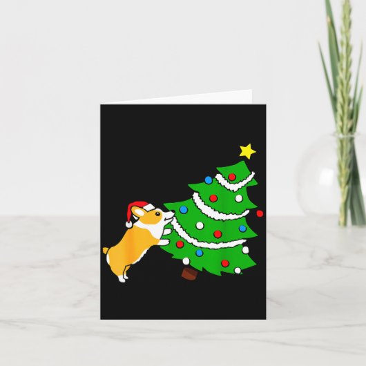Carte Funny Corgi Pushing Christmas Tree Xmas Dog Mom (Devant)
