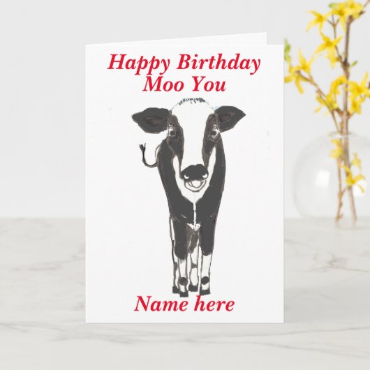 Carte Funny Cow Birthday Card, ajouter un nom, modifier  (Fleur jaune)