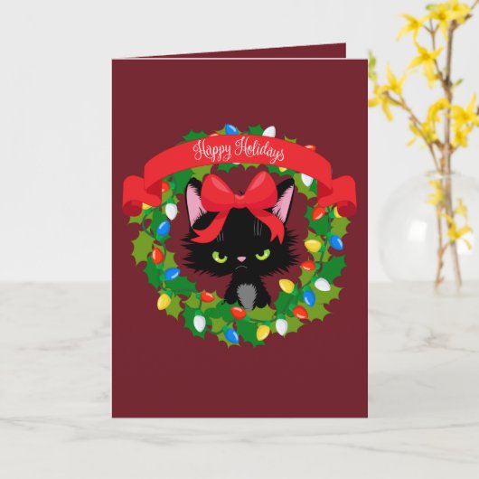 Carte Funny Cranky Cat Noël (Fleur jaune)