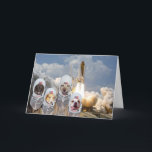 Carte Funny Customizable Astronaute Dogs Birthday Blast<br><div class="desc">Astronaut dogs in front of a rocket launch, thanks to a public domain NASA photo. You can customize the text, change the fonts, font sizes and font colors. The dogs are (l to r) Dodger, Waylon, Moses and a Bull Dog from publicdomainpictures.net La première fois. Moïse, en fait. In fact...</div>