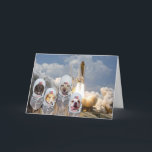 Carte Funny Customizable Astronaute Dogs Birthday Blast<br><div class="desc">Astronaut dogs in front of a rocket launch, thanks to a public domain NASA photo. You can customize the text, change the fonts, font sizes and font colors. The dogs are (l to r) Dodger, Waylon, Moses and a Bull Dog from publicdomainpictures.net La première fois. Moïse, en fait. In fact...</div>