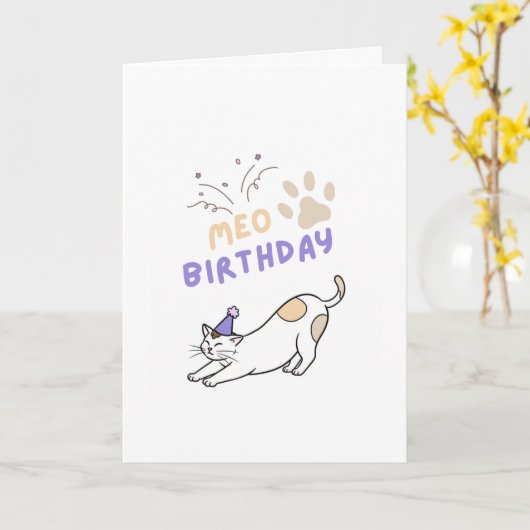 Carte Funny cute cat birtday card (Fleur jaune)
