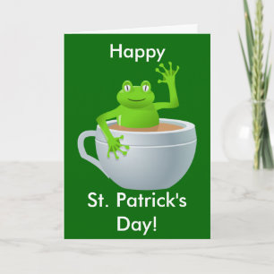Carte Funny Cute Frog dans une tasse de thé St Patrick's