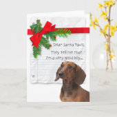 Carte Funny Dachshund Bon Garçon Noël (Fleur jaune)