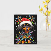 Carte Funny Dachshund Christmas Lights Santa Hat Xmas  (Fleur jaune)