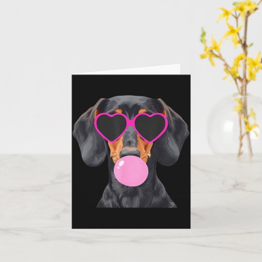 Carte Funny Dachshund Wearing Gles And Blowing Nk Bubble (Fleur jaune)