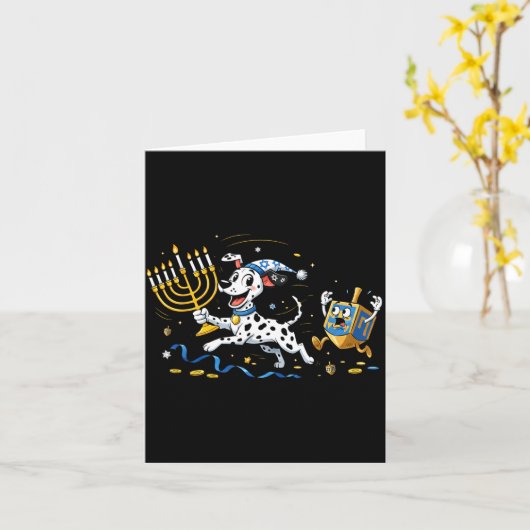Carte Funny Dalmatian Dreidel Menorah Hanukkah Kids Wome (Fleur jaune)