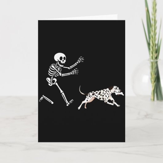 Carte Funny Dalmatian Running Skeleton Halloween (Devant)