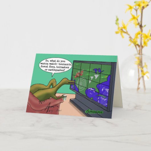 Carte Funny Dinosaur Climate Change (Fleur jaune)