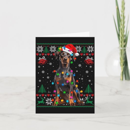 Carte Funny Doberman Christmas Santa Hat Dog Ugly Sweate (Devant)