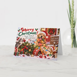 Carte Funny Dog and Cat Christmas Card