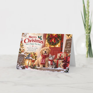 Carte Funny Dog and Cat Christmas Card