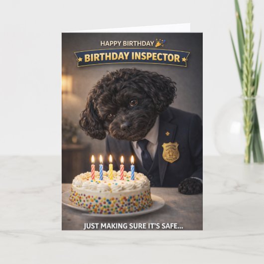 Carte Funny Dog Birthday Card Cake Inspector Cockapoo (Devant)